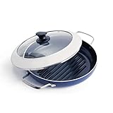 Blue Diamond Cookware Diamond Infused Ceramic Nonstick 11' Grill Genie Pan with Lid PFAS-Free Dishwasher Safe Oven Safe Blue