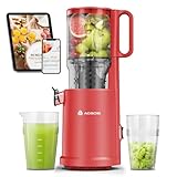 Cold Press Juicer, Aobosi Juicer Machine,Slow Masticating Juicers Machines with Reverse Function, Quiet Motor, High Juice Yield with Juice Jug & Brush for Cleaning (Red)