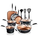 NutriChef Stackable Pots and Pans Set – 14-pcs Luxurious Stackable Cookware Set – Sauce Pans Nonstick Set with Lids– Healthy Food-Grade Copper Non-Stick Ceramic Coating - PTFE, PFOA, and PFOS Free
