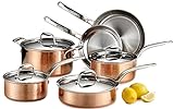 Lagostina Martellata Hammered Copper 18/10 Tri-Ply Stainless Steel Cookware Set, 10-Piece, Copper