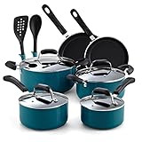 Cook N Home 12-Piece Nonstick Stay Cool Handle Cookware Set, Turquoise
