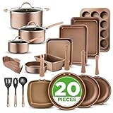 Nutrichef 20 Piece Professional Home Kitchen Cookware and Bakeware, Pots and Pans Set Non Stick Kitchenware, Cool-Touch Handles, Non Toxic, Safe for Gas, Electric, Induction Cooktops, Easy Clean
