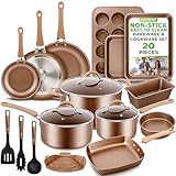 Nutrichef 20 Piece Professional Home Kitchen Cookware and Bakeware, Pots and Pans Set Non Stick Kitchenware, Cool-Touch Handles, Non Toxic, Safe for Gas, Electric, Induction Cooktops, Easy Clean