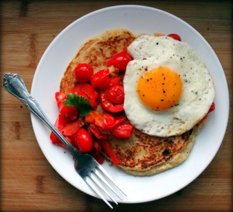 Recipe: Masa Harina Corn Pancakes with Tomatoes, Peppers & Eggs